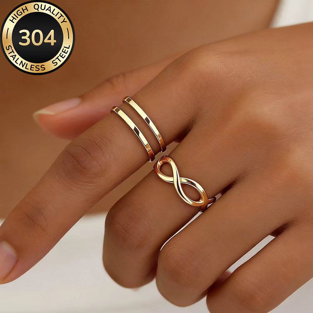 2pcs High-Quality Stainless Steel Stackable Open Ring Set